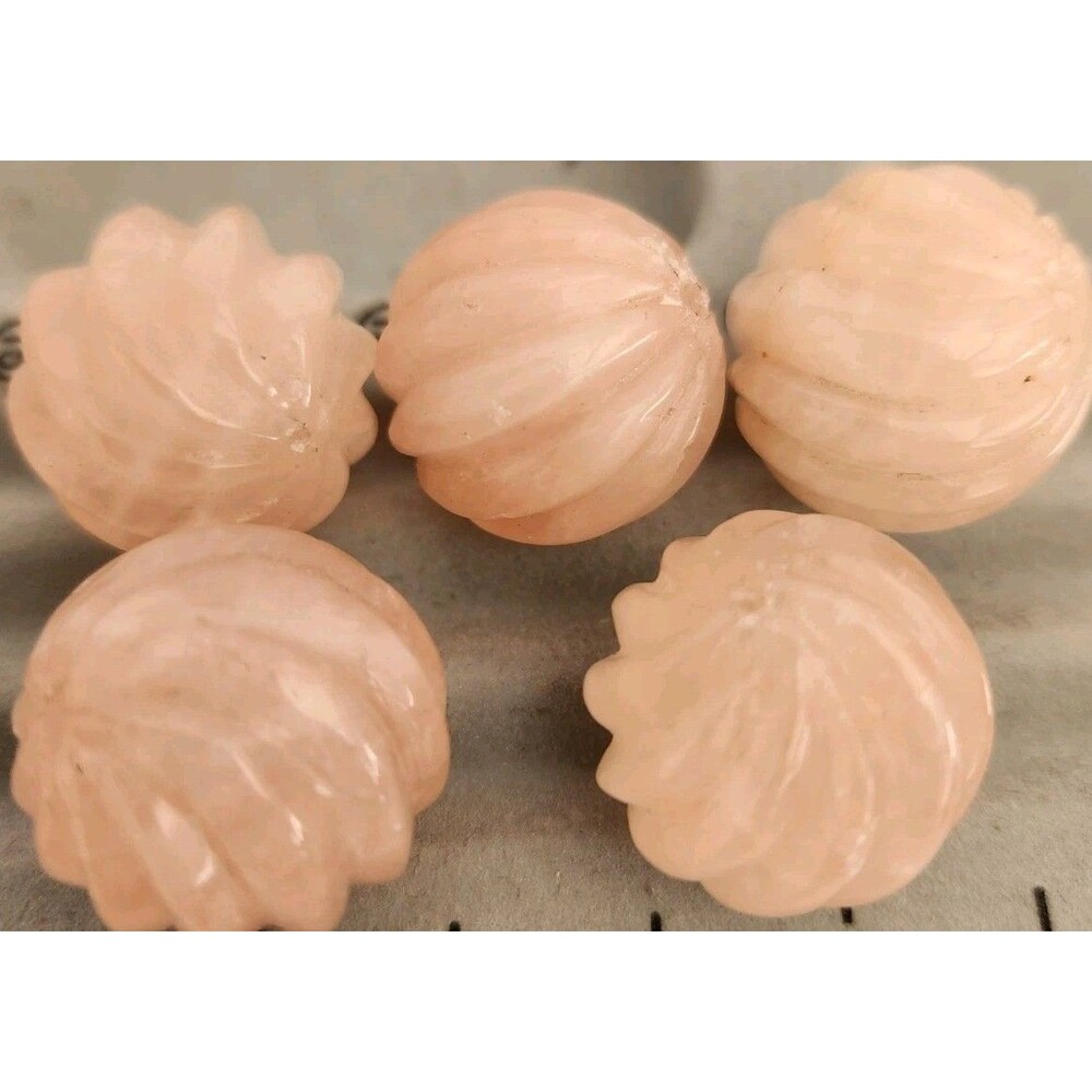 5 Huge 24mm Carved Rose Quartz Melon Beads - 16g Each - Pink Gemstone Lot FS